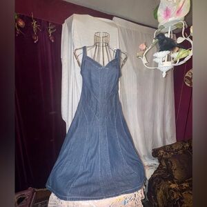 Blue Denim Dress w Amazing Seam-Work, Size 10